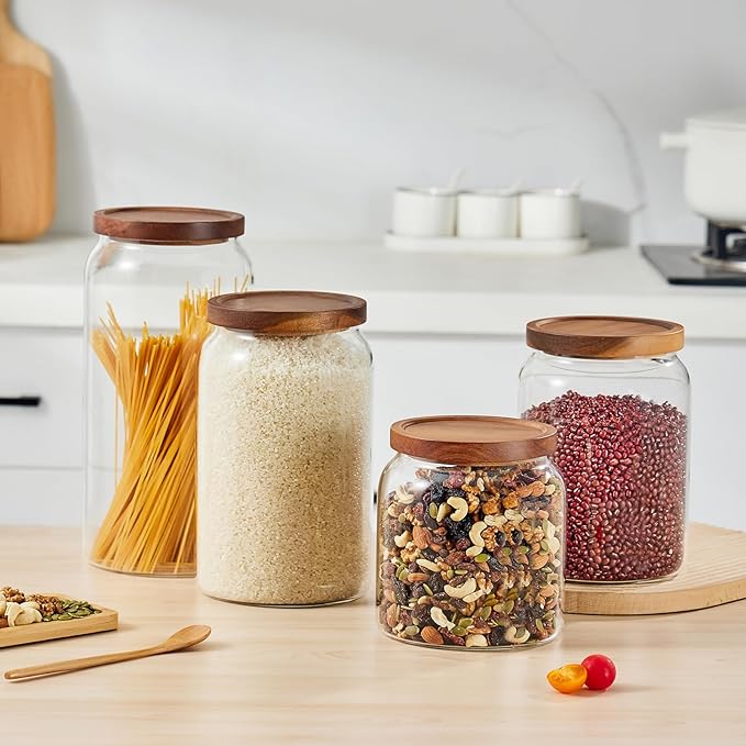 Sweejar Large Glass Candy Jar with Wooden Lid, 1 Gallon Glass Canister with Airtight Lid for Sugar/Flour Storage - 1 Pack