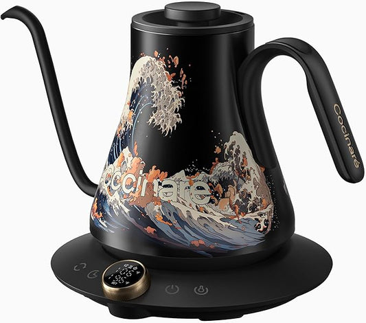 Cocinare FLOW M9 Electric Gooseneck Kettle, ±1℉ Temperature Control for Pour-over Coffee & Tea, Stainless Steel Interior, Quick Heating for Boiling Water (Wave)