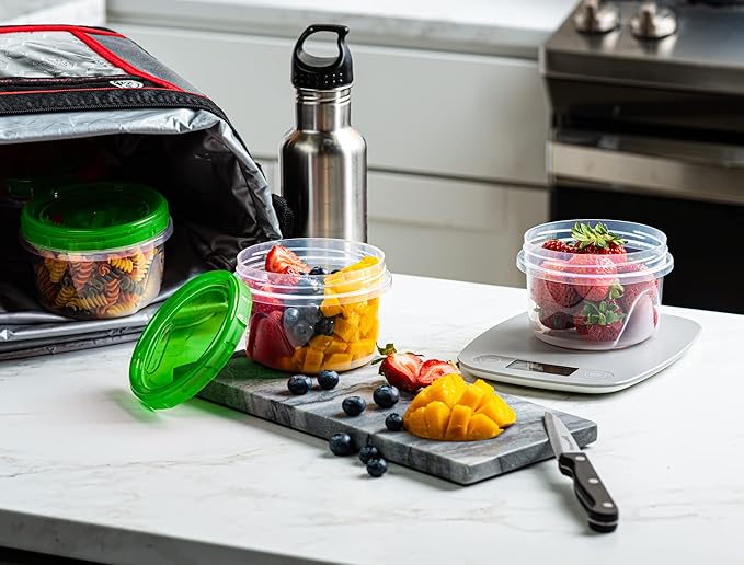 (8 Ounce 20 Pack) Twist cap Containers Clear Bottom With Green Top Screw on Lids Twist Top Food Storage Freezer Containers