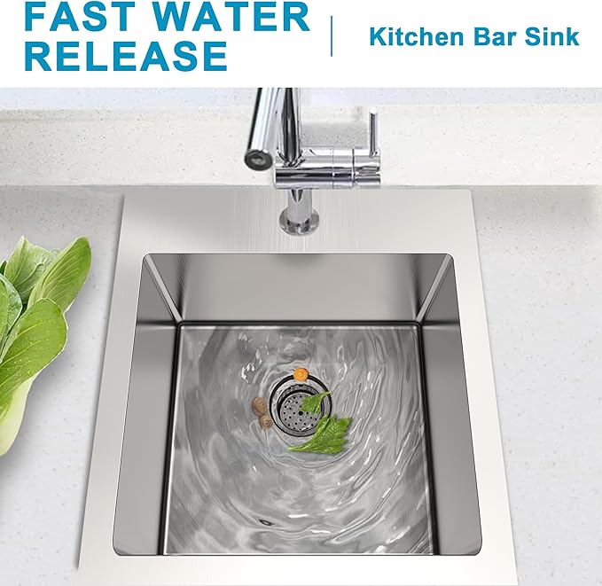 15x20 Inch Bar Sink, 18 Gauge 304 Stainless Steel Topmount Drop In Sink with Grid, Drain Assembly for Home, RV, Office, Laundry, Professional Use