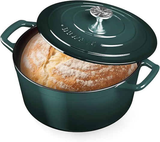 Nuwave 6QT Healthy Enameled Cast Iron Dutch Oven Pot with Lid, Heavy Duty 7-Layer Enamel, Enhanced Rust Protection, Dual Handles, Oven Safe to 500°F for Sourdough Bread Baking, Braise, Stew, Roast