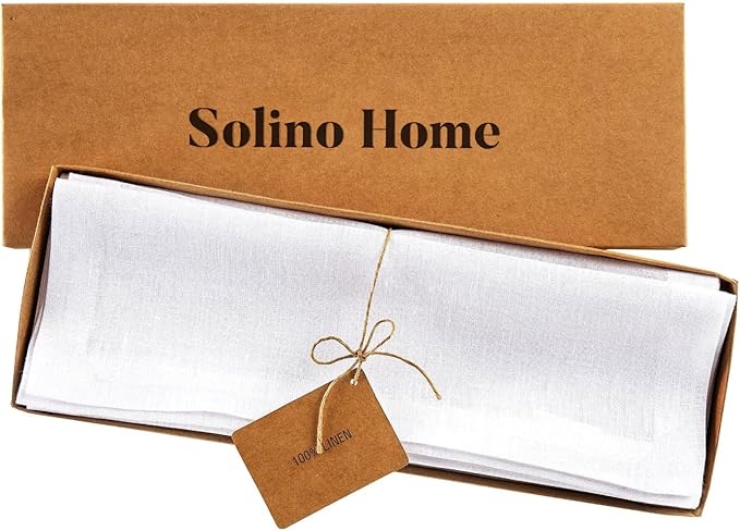 Solino Home White Placemats Set of 4-100% Pure Linen Placemats 14 x 14 Inch for Fall, Autumn, Winter, Thanksgiving, Christmas, Holiday - Fete
