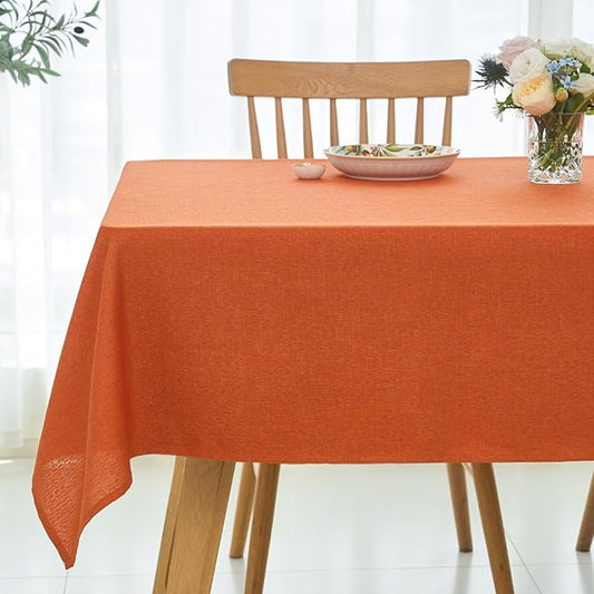 maxmill Fall Tablecloth Linen Texture Stain Resistant Waterproof Wrinkle Free Spillproof Washable Fabric Tablecloths, Dining, Harvest Thanksgiving Dinner Table Cloth, Rectangle 60 x 140 Inch, Rust