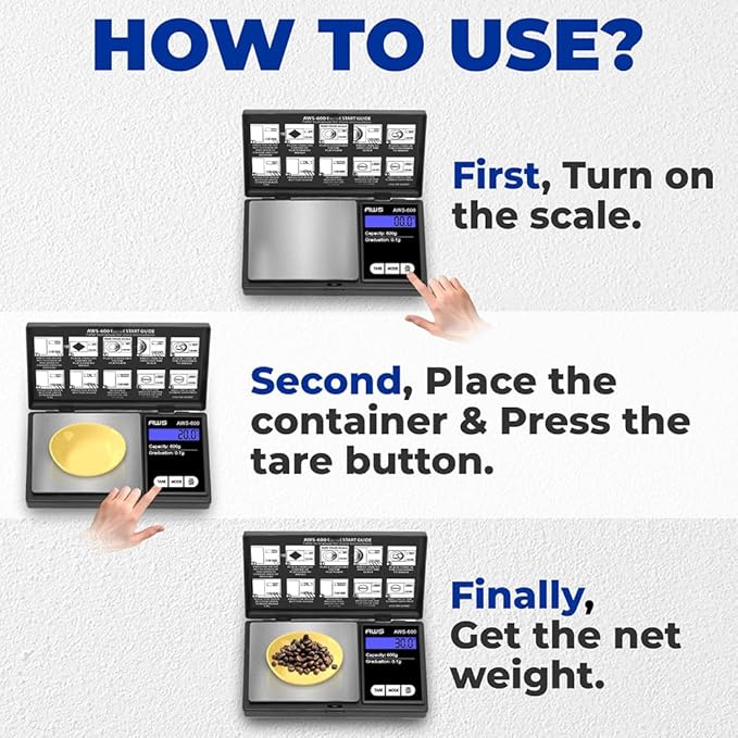American Weigh Scales Digital Pocket Scale 600g x 0.1g with LCD Display Gram, Ounce, Carat, Grain for Coins, Jewellery, Gemstones, Metals, Kitchen, Food & Medicines – Black