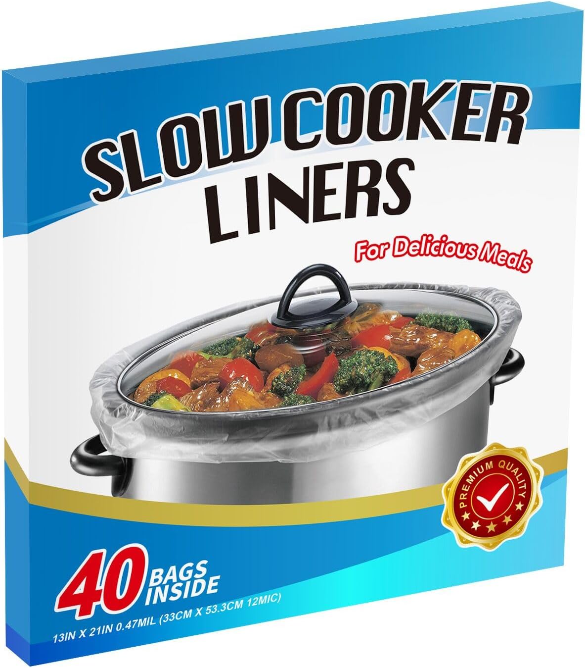 40×Slow Cooker Liners, Large pot Liner Disposable Cooking Bags, Fit 3QT to 8QT for Slow Cooker, pot, Suitable for Oval & Round Pots 13"x 21" /Bag