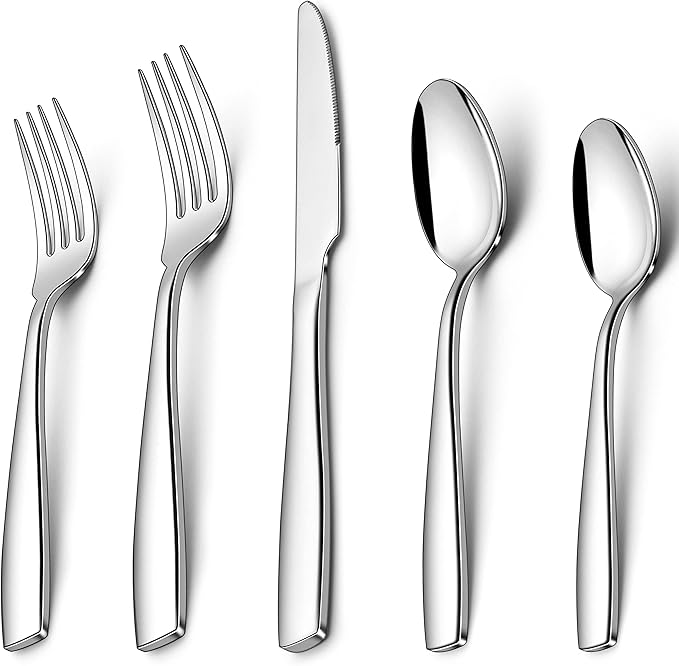 Herogo Heavy Duty Stainless Steel Silverware Set, 60-Piece Heavy Weight Flatware Cutlery Set for 12, Modern Tableware Eating Utensils for Home Hotel Wedding, Dishwasher Safe, Mirror Polished