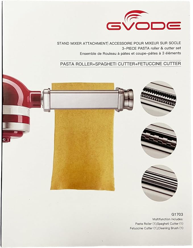 Pasta Attachment for KitchenAid Stand Mixer Included Pasta Sheet Roller, Spaghetti Cutter and Fettuccine Cutter Pasta Maker Stainless Steel Accessories 3Pcs by Gvode