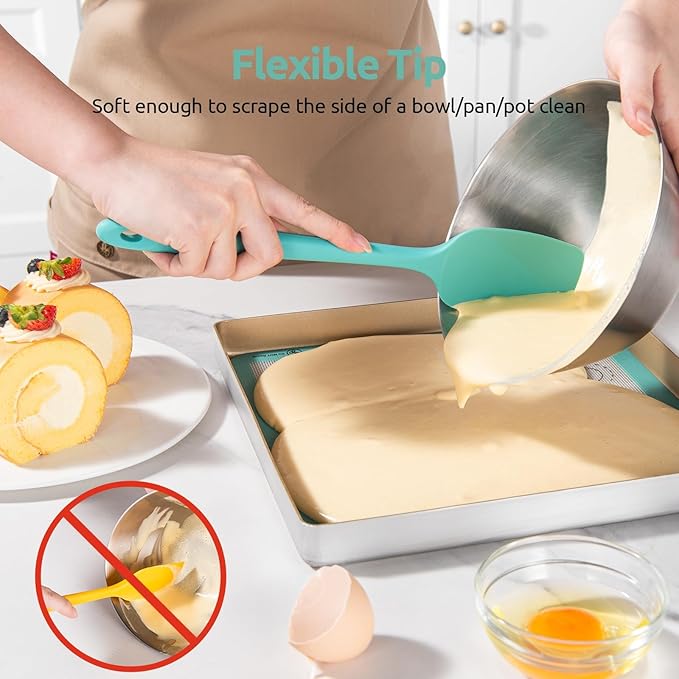 U-Taste 600ºF Heat Resistant Silicone Spatulas: Flexible Food-Grade Silicon Baking Scraper, Kitchen Cooking Mixing Utensils with Upgraded Sturdy Handle Tip for Nonstick Cookware (4-Pc., Aqua Sky)