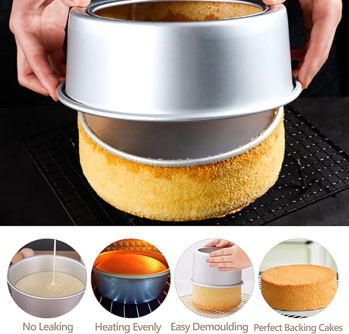 Aluminum Round Cake Pans, 2pcs Nonstick Baking Pan with Removable Bottom 8/10 Inches Cheese Cake Mold Straight Edge for Wedding Birthday Anniversary or Party Event
