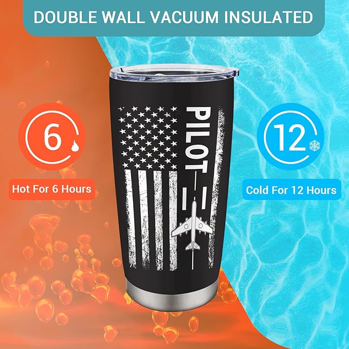 Pilot Gifts for Men - Aviation Gifts for Pilots - Birthday/Christmas Gift for Airplane Lovers - Funny Aviator Gift Ideas, 20 oz Insulation Stainless Steel Tumbler