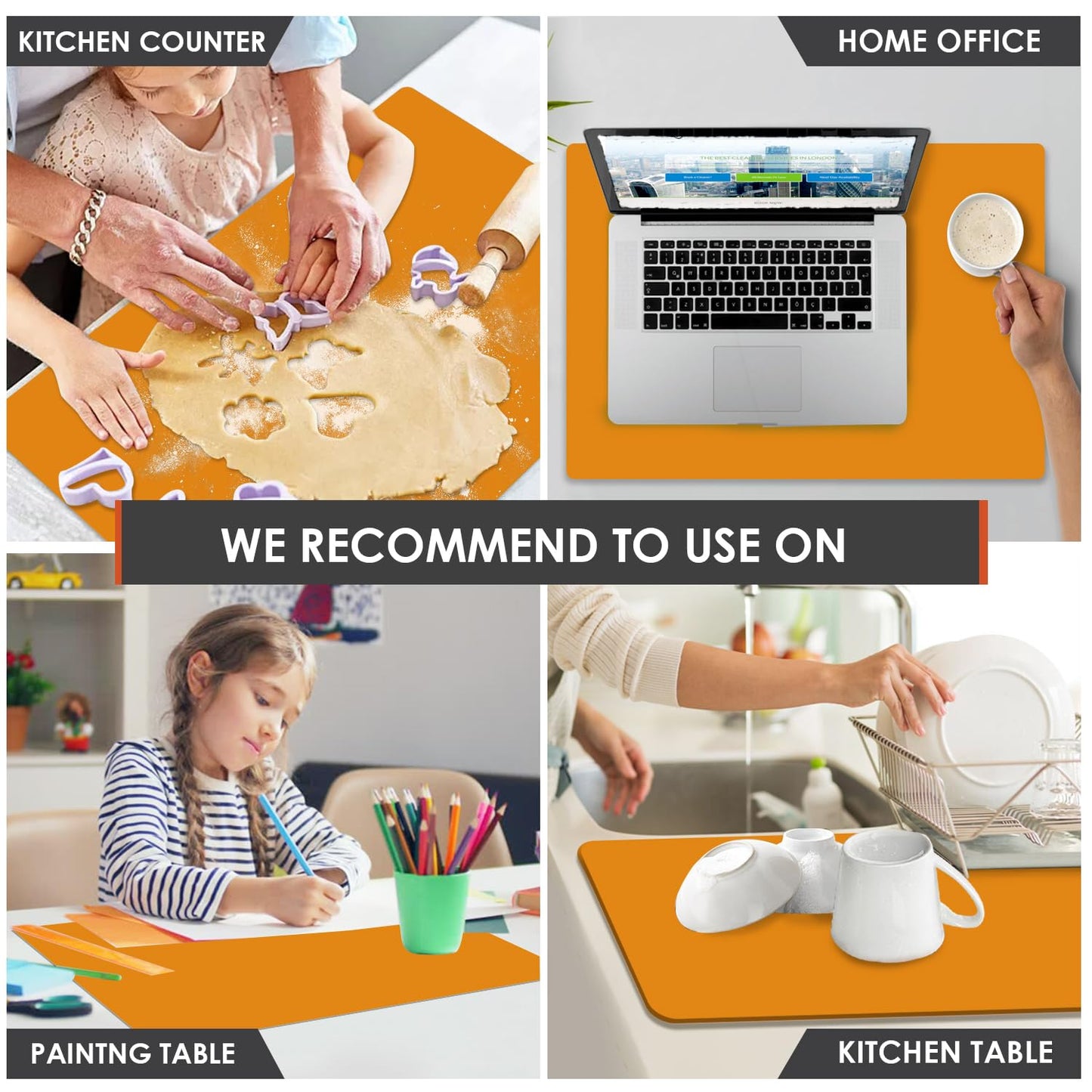 Extra Large Silicone Mats For Kitchen Counter, 27.6'' x 19.7'' Silicone Placemats for Kids, Nonstick Silicone Mat for Baking Crafts, Nonskid Heat Resistant Mat Orange Kids Placemats for Table,1Pcs