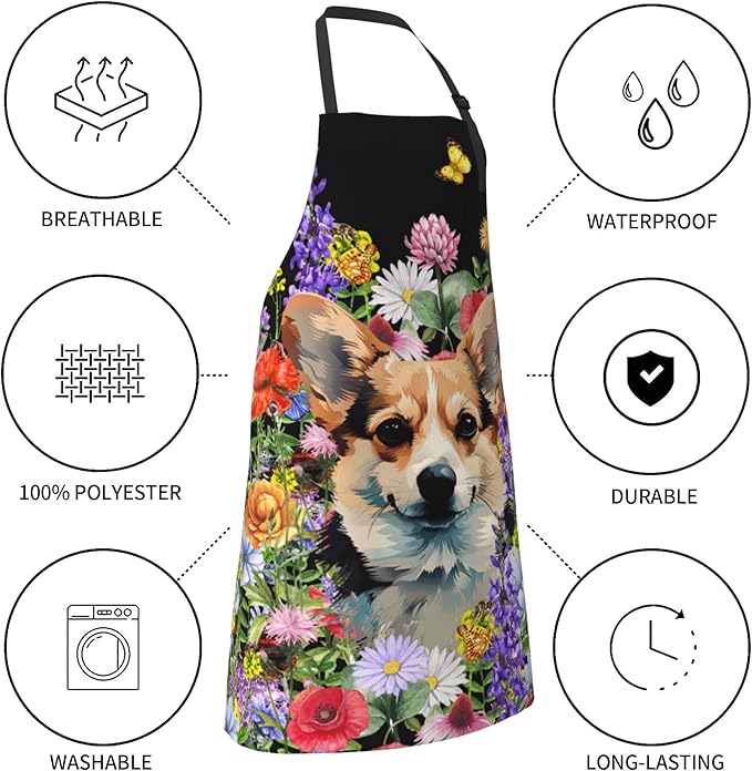 Funny Animal Apron with 2 Pockets Waterproof for Men Women Kitchen Garden Decor