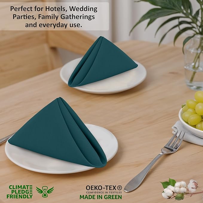 Ruvanti Cloth Napkins Set of 12, 18x18 Inches, 100% Cotton, Washable, Soft & Absorbent, Perfect for Wedding, Christmas, ‎Thanksgiving Dinners - Deep Teal