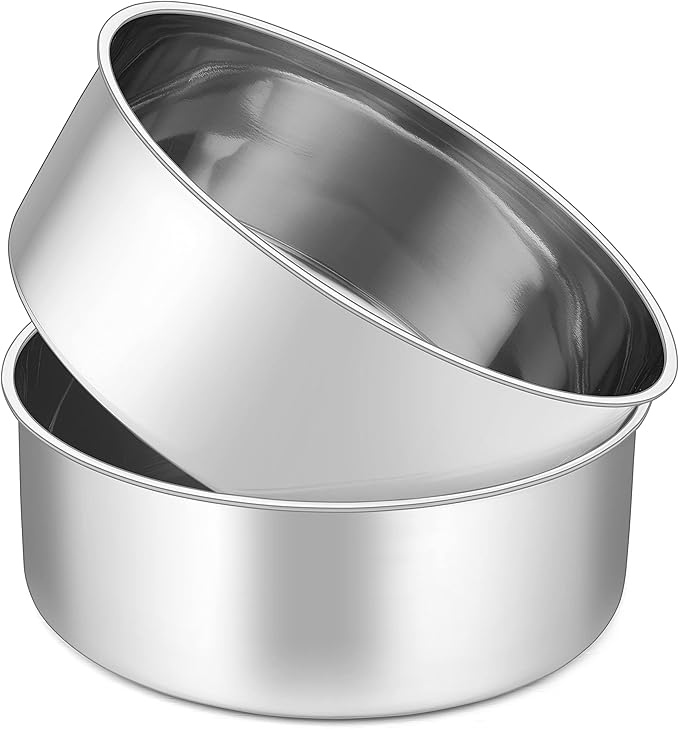 Herogo 8'' x 3'' Cake Pans Set of 2, Stainless Steel Deep 8 Inch Round Baking Pan, for Layer Birthday Wedding Christmas Cakes, Mirror Finish & Healthy, Deep Side & Oven Safe