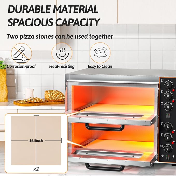 Shikha Commercial Countertop Pizza Oven 16 inch, Double-Layer Electric Pizza Maker Machine with Stone, Timer Stainless Steel Pizza Cooker for Restaurant Home use 110V