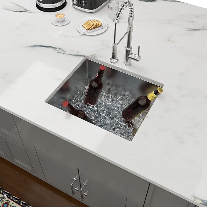 Lordear Undermount Kitchen Sinks 23 inch Small Undermount Bar Sink,16-Gauge Stainless Steel Single Bowl Bar Prep Kitchen Sink One Basin 23x18x10 Inch Handmade