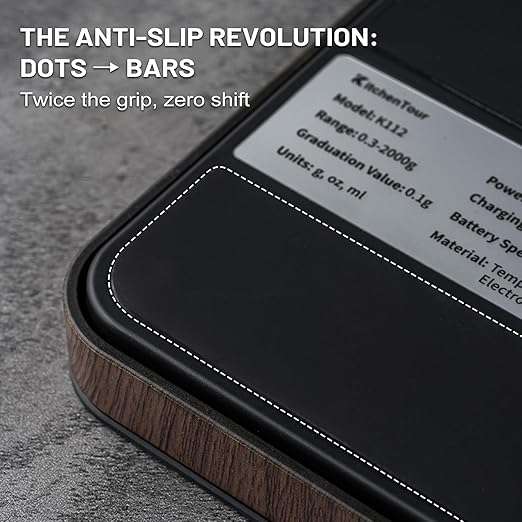 KitchenTour CaféMetric Coffee Scale with Timer 0.1g/2000g - Precision Scale for Espresso & Pour Over - Water Flow Speed Mode and Coffee Powder-to-Liquid Ratio Mode - Rechargeable, LCD Display-Wood