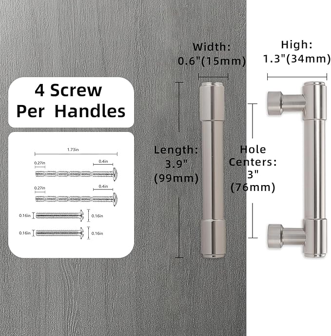 10 Pack Brushed Satin Nickel Cabinet Pulls 3 Inch(76mm) Hole Centers Kitchen Cabinet Handles Drawer Pulls