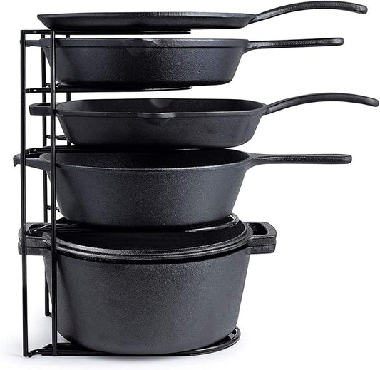 Cuisinel Heavy Duty Pots and Pans Organizer - Extra Large 5-Tier Rack - Holds Cast Iron Skillets, Dutch Oven - Durable Construction - Space Saving Kitchen Storage - No Assembly Required - Black 15.4"