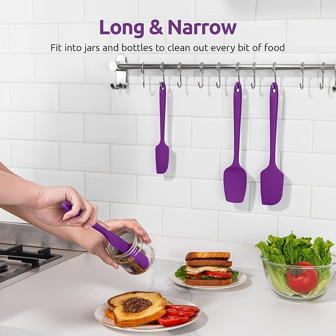 U-Taste 600ºF Heat Resistant Silicone Spatulas: Flexible Food-Grade Silicon Baking Scraper, Kitchen Cooking Mixing Utensils with Upgraded Sturdy Handle Tip for Nonstick Cookware (4-Pc., Purple)