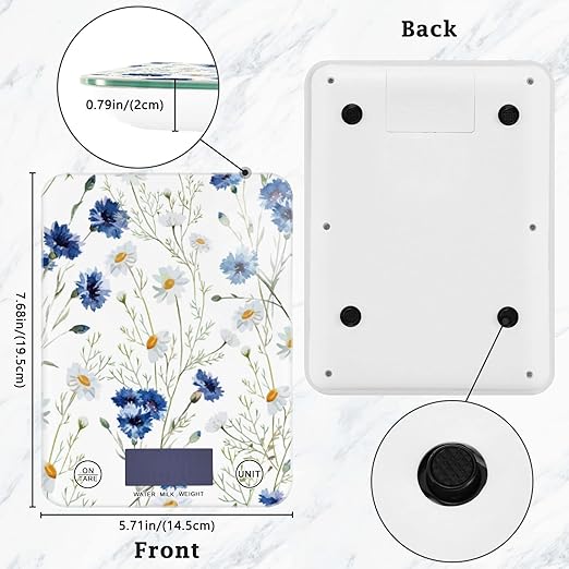 Food Scale Kitchen Digital Scale Food Ounces and Grams Dieting Baking Cooking Waterproof Glass Panels LCD Display,4 Units Scale Tare Function Daisy White