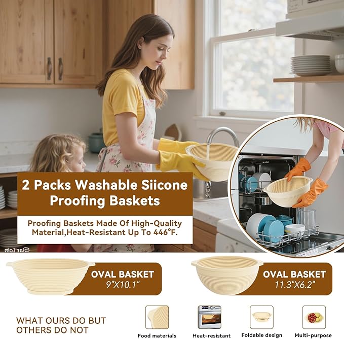 24 PCS Sourdough Starter Kit w/ 34oz Sourdough Starter Jar, Sourdough Bread Baking Supplies 9" Round & 10" Oval Silicone Banneton Bread Proofing Baskets & Baking Tools Set, Ideal Gift for Baking Gift