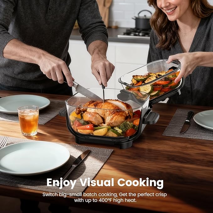 Kismile Air Fryer, 4-in-1 Portable Glass Air Fryer Cooking System, 4.5QT & 1.8QT Glass AirFryer Containers with Storage Lids, Air Fry, Grill, Bake, Roast, Microwave, Freezer & Dishwasher Safe, 1550W