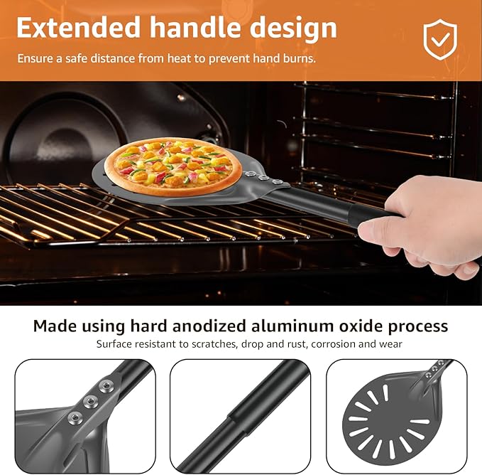 2Pcs Pizza Turning Peel with Long Handle Aluminum Pizza Peel Spinner Perforated Pizza Turner Spinner Non-Stick Pizza Paddle 15.7×5.9×8.46 Inch Scratch Resistant Pizza Peel Paddle for Home Oven