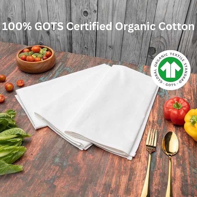 Organic Cotton Flour Sack Towels for Kitchen- Lint-Free, White Tea towels for Embroidery, Crafting, Dyeing. Super-Absorbent Dish Towels for Drying, Bread Proofing, Baking 27"x27"(White 8 pack)