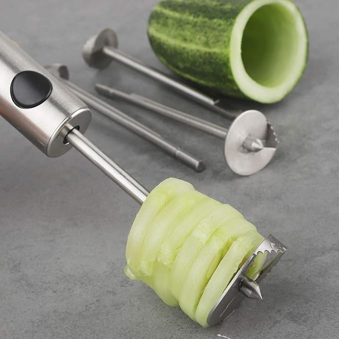 Veggie Core Drill Stainless Steel Vegetable Spiral Cutter Spiralizer Set of 4 for Coring and Hollowing out Zucchini, Potatoes, Carrot, Pear (Veggie Core)