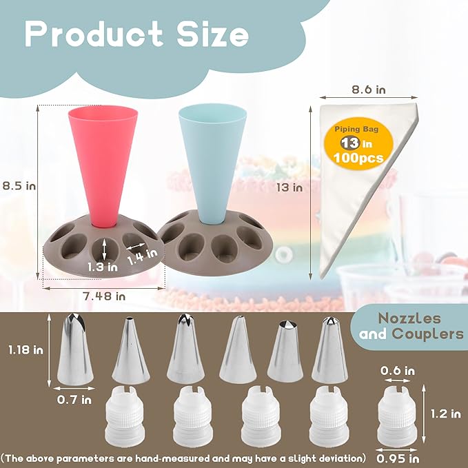 2 Pack Piping Bag Holder – Piping Bag Holder Stand for Filling, Icing Bag Holder, Pastry Bag Holder Stand with 8 Nozzle Slots, Red and Blue