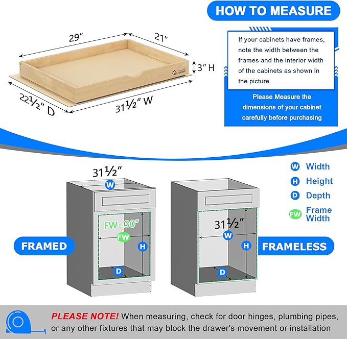 WelFurGeer Soft Close Pull Out Drawers for Cabinets, 29" W x 22" D Pull Out Cabinet Drawer with Heavy Duty Slides, Pull Out Cabinet Organizer, Cabinet Drawers Slide Out, Pull-Out Home Organizers