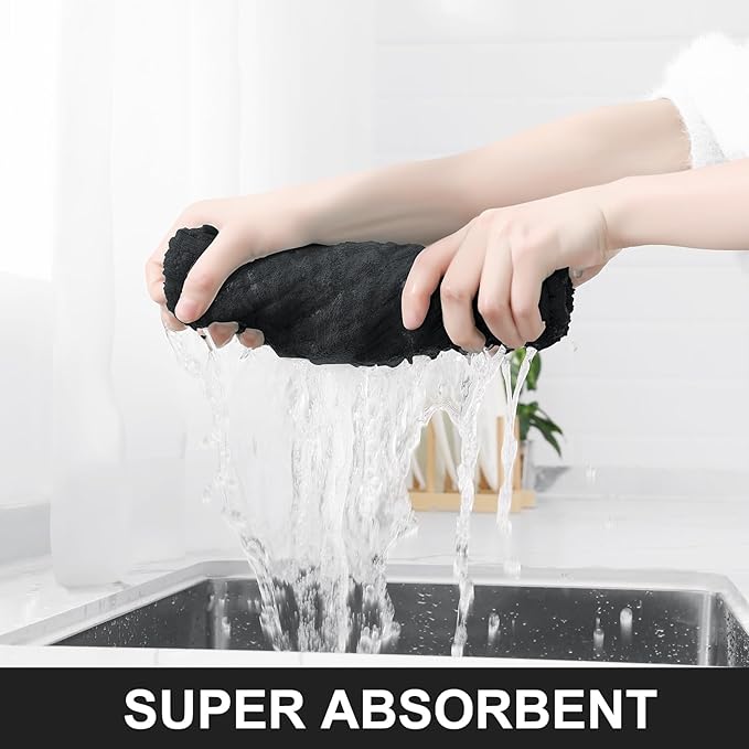 Homaxy Premium Cotton Kitchen Towels 16"x 28", Large Natural Ring Spun 390 GSM Dish Towels, Super Absorbent Terry Kitchen Hand Towels, Soft Tea Towel with Hanging Loop, Black Check Design, 8 Pack