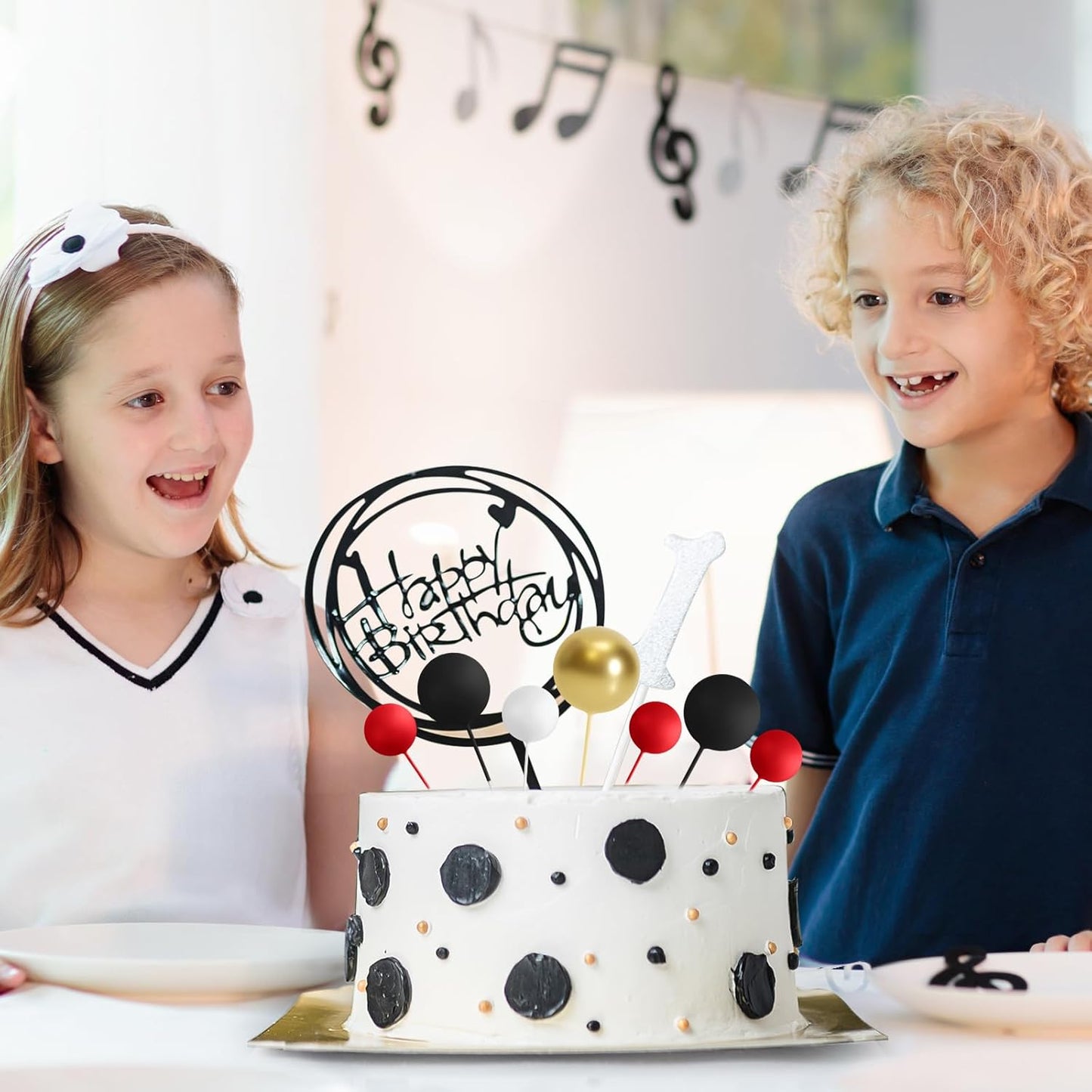 48 Pcs Balls Cake Topper Decorations Balloon Cupcake Toppers Foam Cake Topper Balls Cake Balls Decorations for Birthday Party Wedding Cake Decorating (Black, Red, White, Gold)