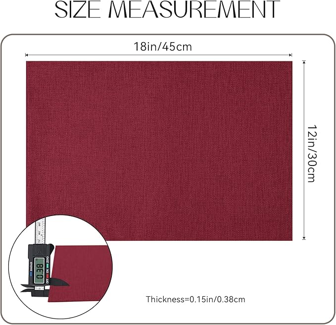 Romanstile Cloth Placemats Set of 8-12 x 18 Inch, Heat Resistant Double Layered Thickened Burlap Christmas Place Mats, Washable Faux Linen Farmhouse Table Mats for Kitchen/Dining/Party/Outdoor, Red