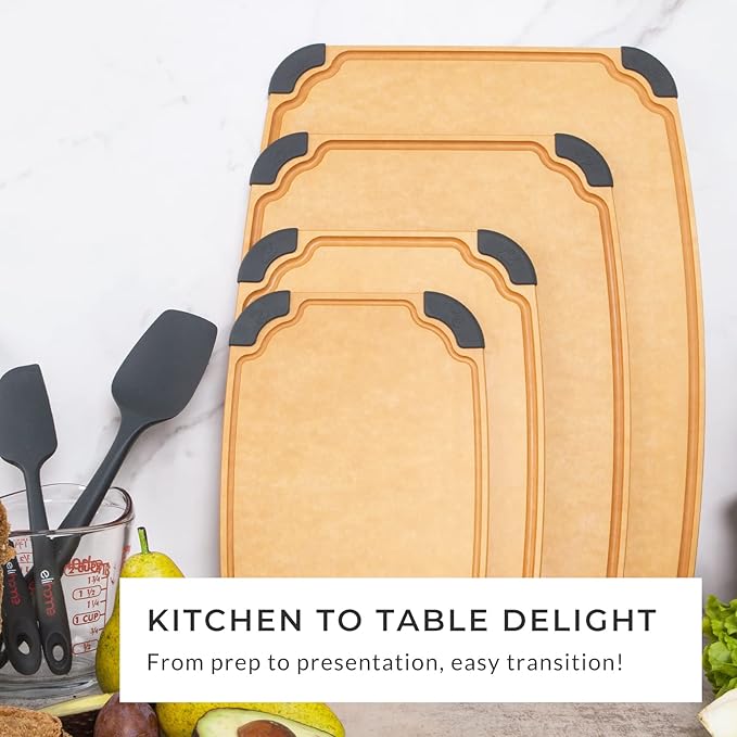 Elihome Essential Series Cutting Board for Kitchen- Natural Wood Fiber Composite, Dishwasher Safe, Eco-Friendly, Juice Grooves, Non-Slip Feet, Non-Porous, Reversible, BPA Free, X-Large -17" x 13"