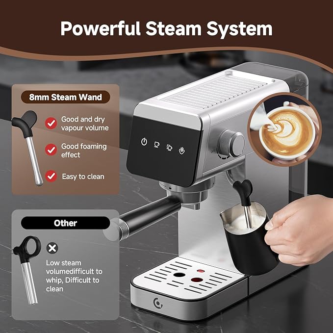 AMZCHEF Espresso Coffee Machine|20 Bar Pressure System|LED Touch Screen|Compact Design Perfect for Home & Office|41oz Water Tank