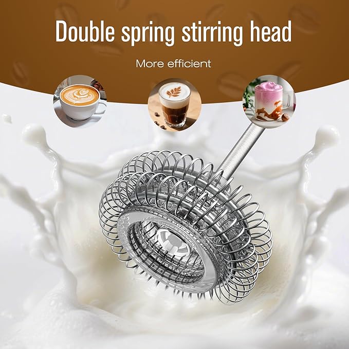 Hiltton Rechargeable Milk Frother with Stand & Travel Pouch – Portable Electric Handheld Frother, Stainless Steel Waterproof Detachable Whisk, Drink Mixer for Lattes, Cappuccinos & More