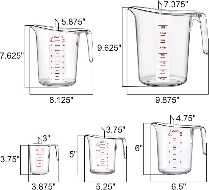Amazing Abby - Melissa - Plastic Measuring Cups (5-Piece Set), Food-Grade Measuring Jugs, 1/2/4/8/16-Cup Capacity, Unbreakable, Stackable, Dishwasher-Safe, Great for Oil, Vinegar, Flour, and More
