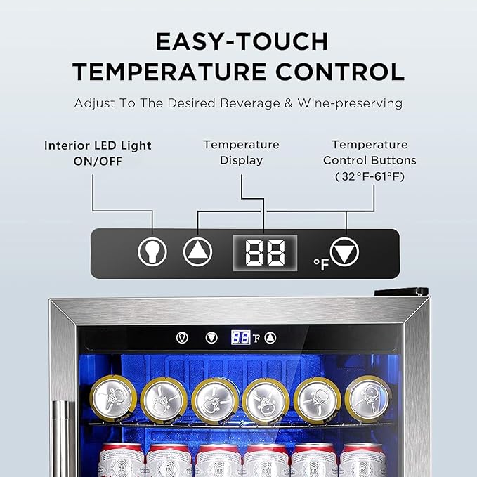 26 Bottle Wine Cooler Refrigerator, Small Freestanding Wine Fridge for Red, White and Champagne, Built-in Wine Cellar with Stainless Steel Glass Door, 40-66F Digital Temperature Control, Indoor Use