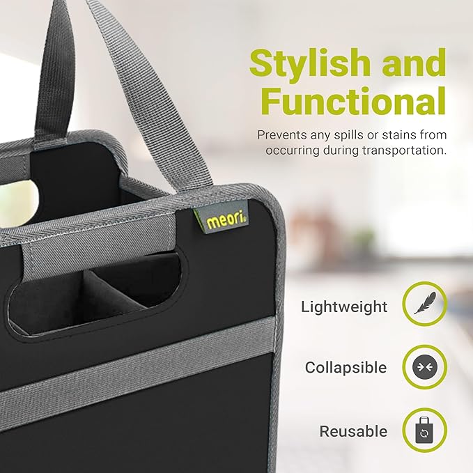 meori 6 Bottle Wine Tote Lava Black Liquor Spirits Enthusiast Tastings Grocery Shopping Glass Dividers Travel Hostess Gift (A100432)