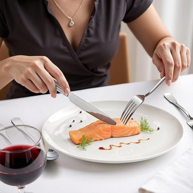 HIKAA Premium Silverware Set, Stainless Steel Flatware Set with Wide-Based Handles for Comfort & Durability, Forks & Spoons Cutlery Silverware Set (40PCS)