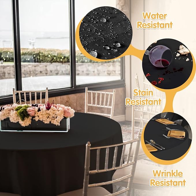 BRILLMAX 6 Pack Black Round Tablecloths 132 Inch - Circle Bulk Linen Polyester Fabric Washable Table Cloth Cover for Wedding Reception Banquet Birthday Party Buffet Restaurant