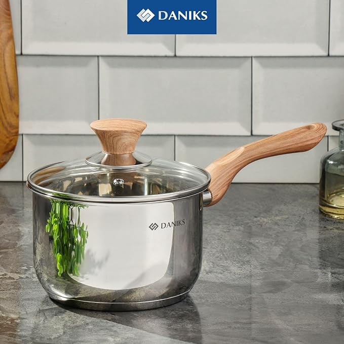 Daniks Oslo 6-Piece Stainless Steel Induction Cookware Set – Dishwasher Safe Pots with Heatproof Handles, Glass Lids, Silver