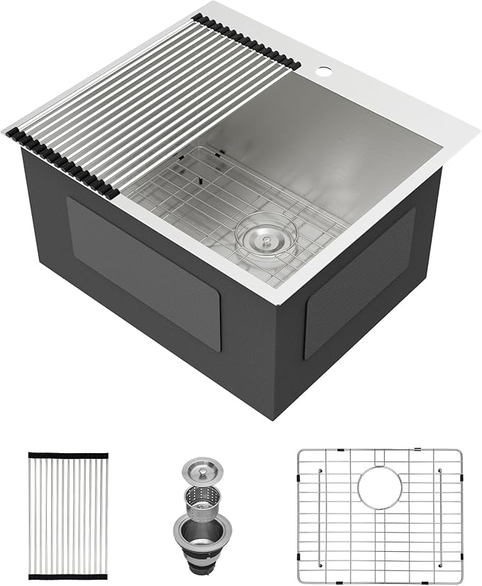 22 Inch Deep Drop In Laundry Sink - Ghomeg 22x22x13 Inch Laundry Utility Sink Drop In Topmount Single Bowl 16 Gauge Stainless Steel Above Counter Kitchen Laundry Room Sinks