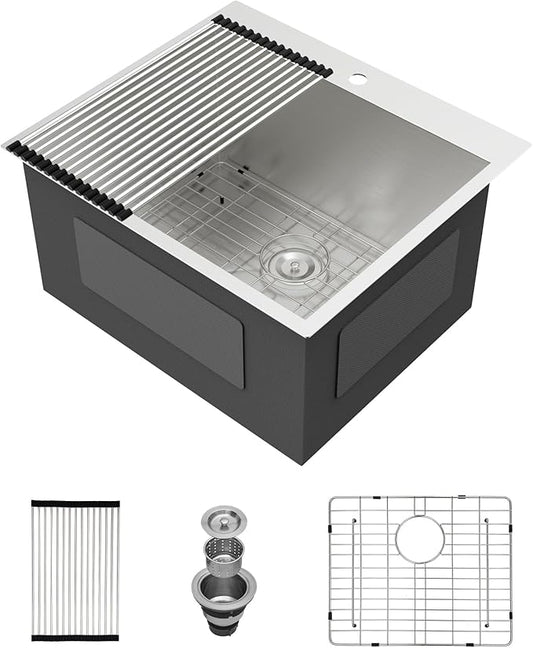 22 Inch Deep Drop In Laundry Sink - Ghomeg 22x22x13 Inch Laundry Utility Sink Drop In Topmount Single Bowl 16 Gauge Stainless Steel Above Counter Kitchen Laundry Room Sinks