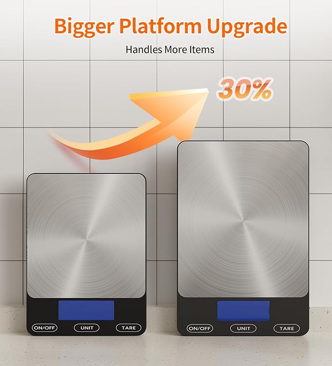 Food Scale -33lb Digital Kitchen Scale for Food Ounces Grams Rechargeable 305 Stainless Steel,Batteries and Type-C Charging | Perfect for Meal Prep, Cooking, and Baking, Black