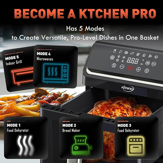 Air Fryer with Window Visible 8-in-1,8.7-Qt Large space,85% Less Oil,Roast, Bake, Dry, Reheat, Frozen, Broil,160-400℉ Even Results With Precise Temperature Control,Dishwasher-Safe