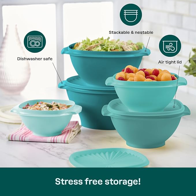 Tupperware Heritage Collection, New 10 Piece Food Storage Container Set in Vintage Green, Dishwasher Safe and BPA Free (5 Bowls, 5 Lids)