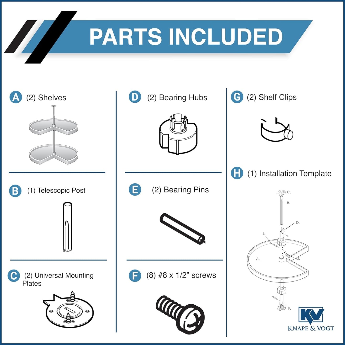 Knape & Vogt Corner Cabinet Lazy Susan, 2-Tier Lazy Susan for Cabinet, 28-Inch 360º Turntable for Kitchen Cabinets, White